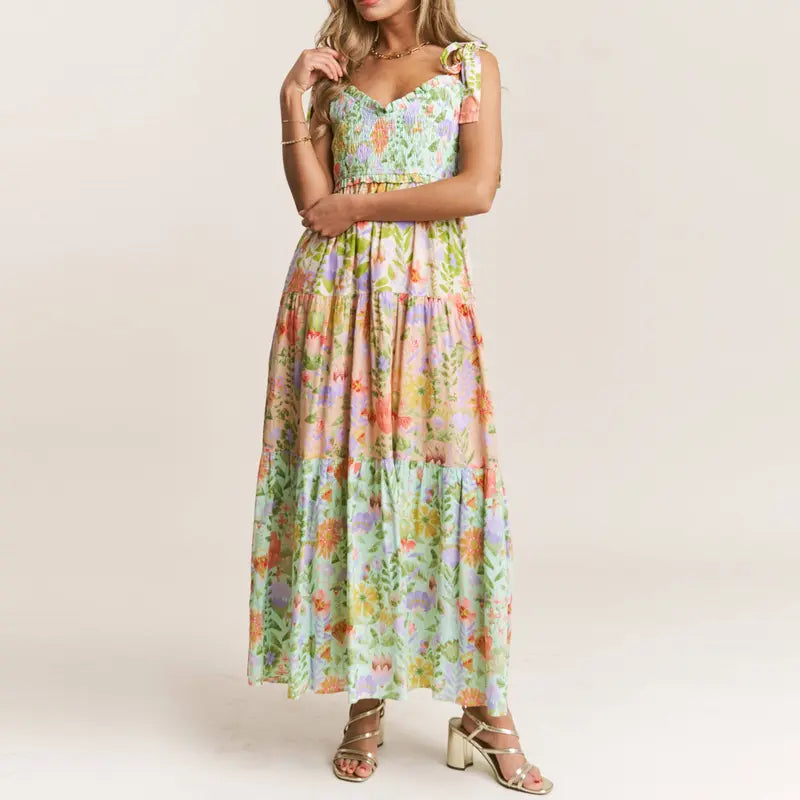 Floral Tie Shoulder Dress