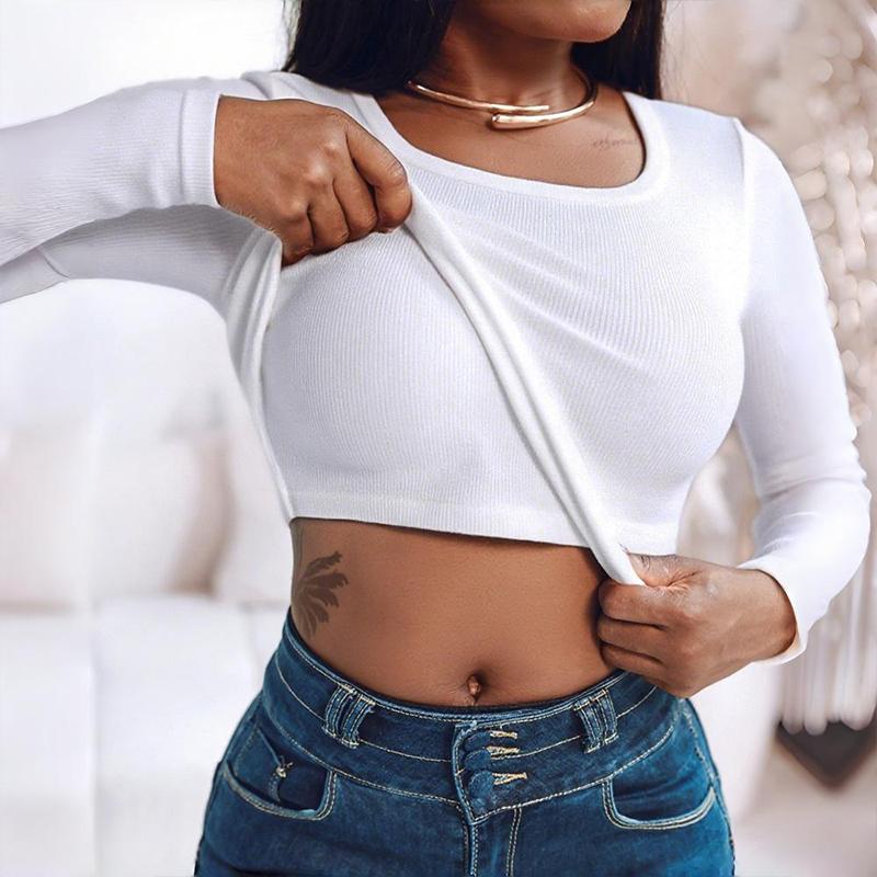U-Neck Ribbed Top with Built-in Bra