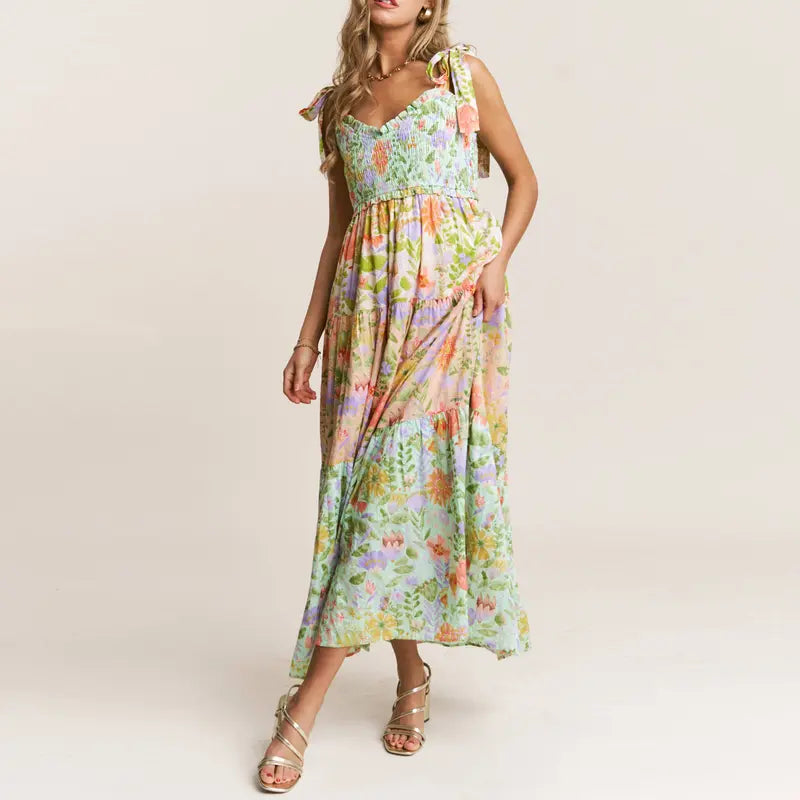 Floral Tie Shoulder Dress