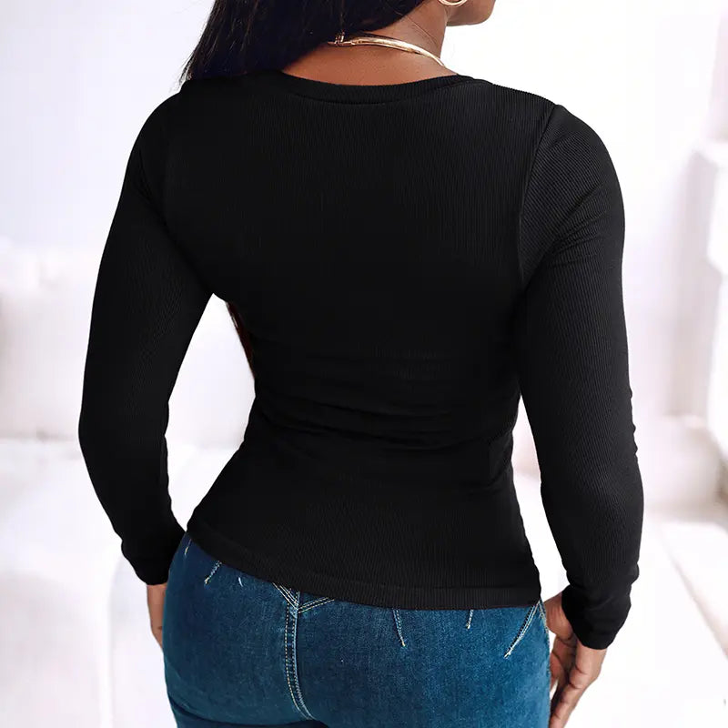 U-Neck Ribbed Top with Built-in Bra