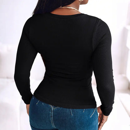 U-Neck Ribbed Top with Built-in Bra
