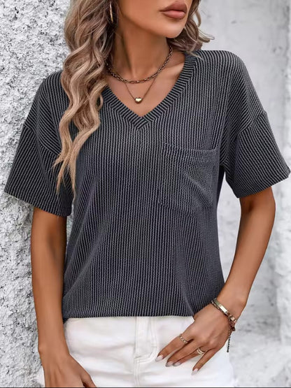 Ribbed V Neck Top