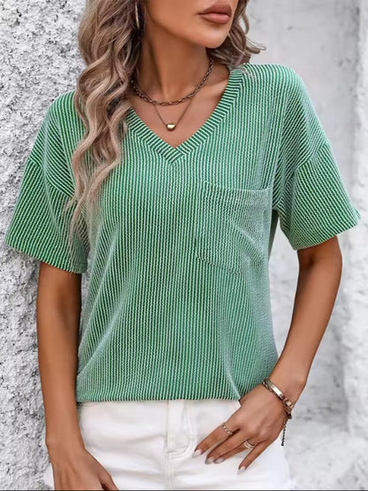 Ribbed V Neck Top