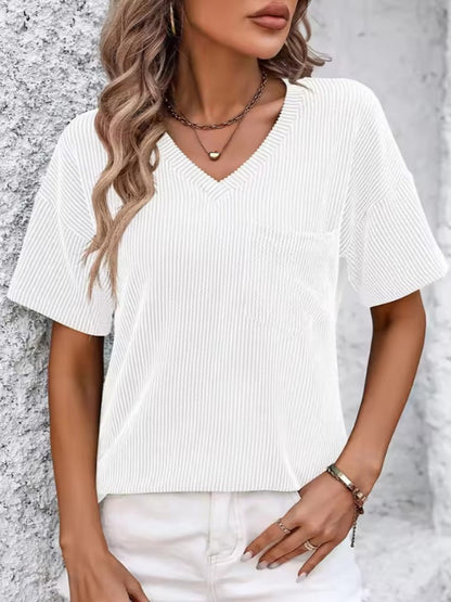 Ribbed V Neck Top
