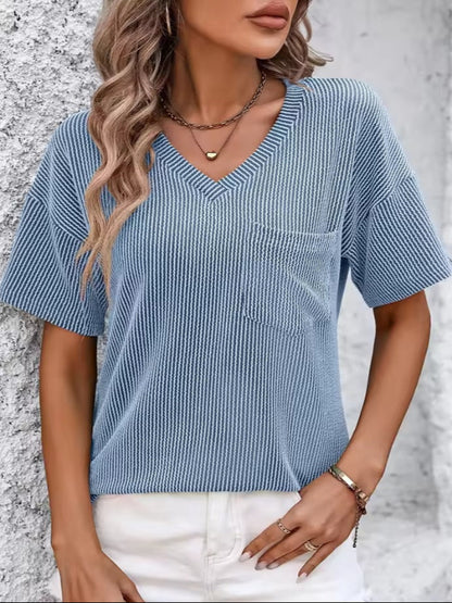 Ribbed V Neck Top