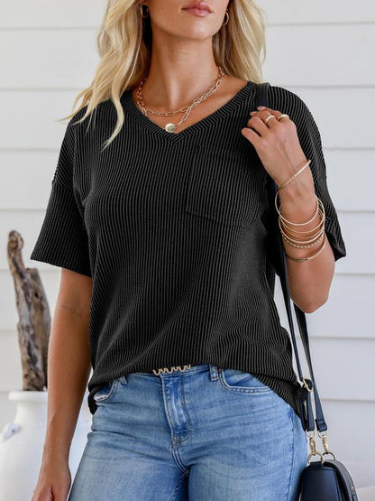 Ribbed V Neck Top
