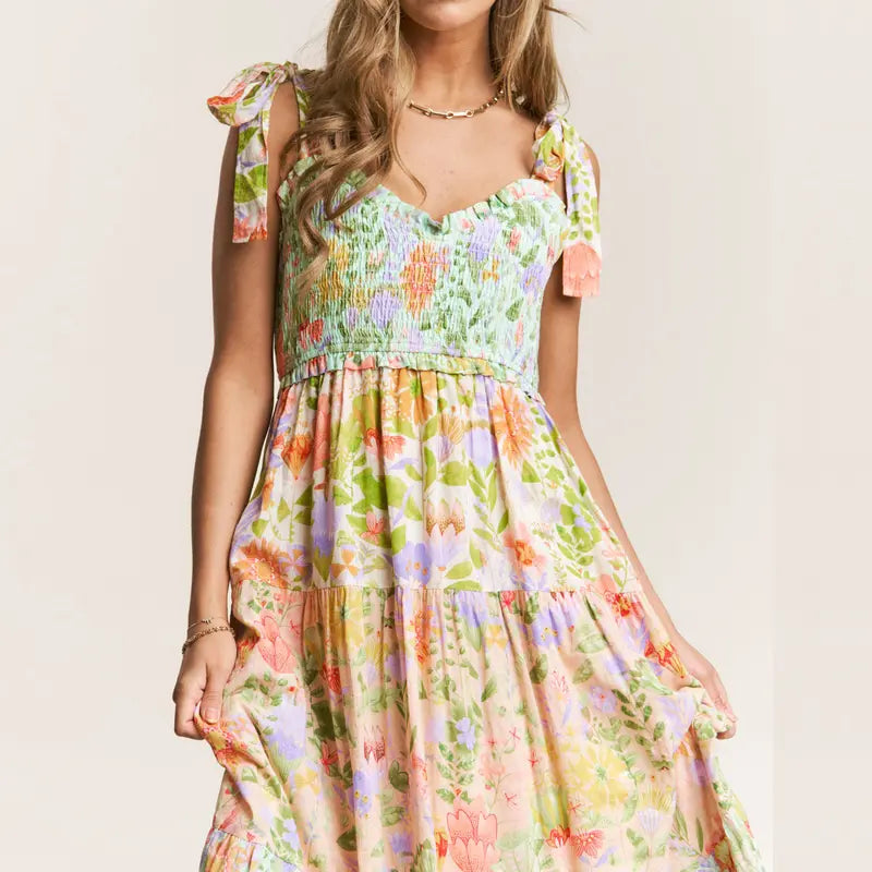 Floral Tie Shoulder Dress