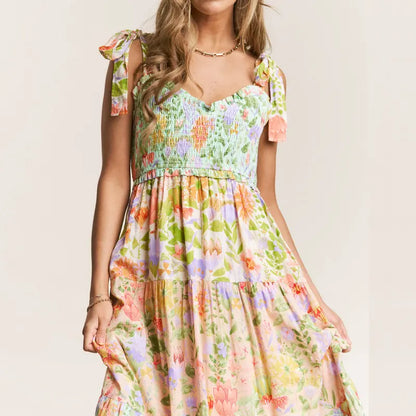 Floral Tie Shoulder Dress